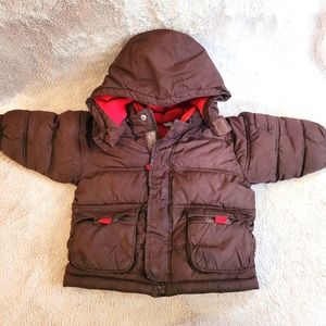 Baby Gap Winter Coat Brown 12-18 Months Red Lining Zipper with Hood Unisex